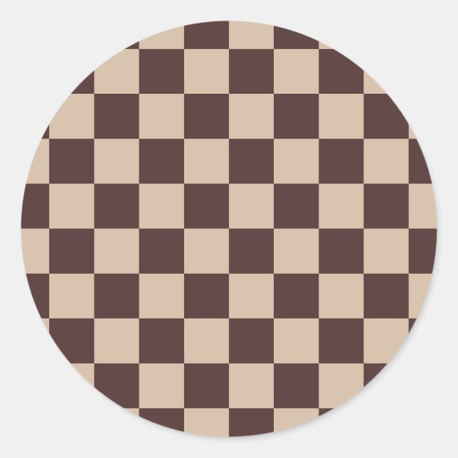 Coffee Brown Checkerboard Classic Round Sticker (Front)