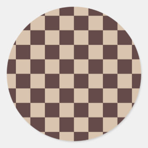 Coffee Brown Checkerboard Classic Round Sticker