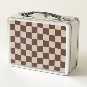Coffee Brown Checkerboard Metal Lunch Box