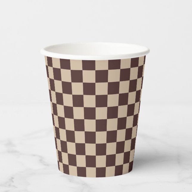 Coffee Brown Checkerboard Paper Cups (Front)