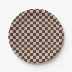 Coffee Brown Checkerboard Paper Plates