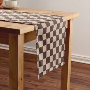 Coffee Brown Checkerboard Short Table Runner
