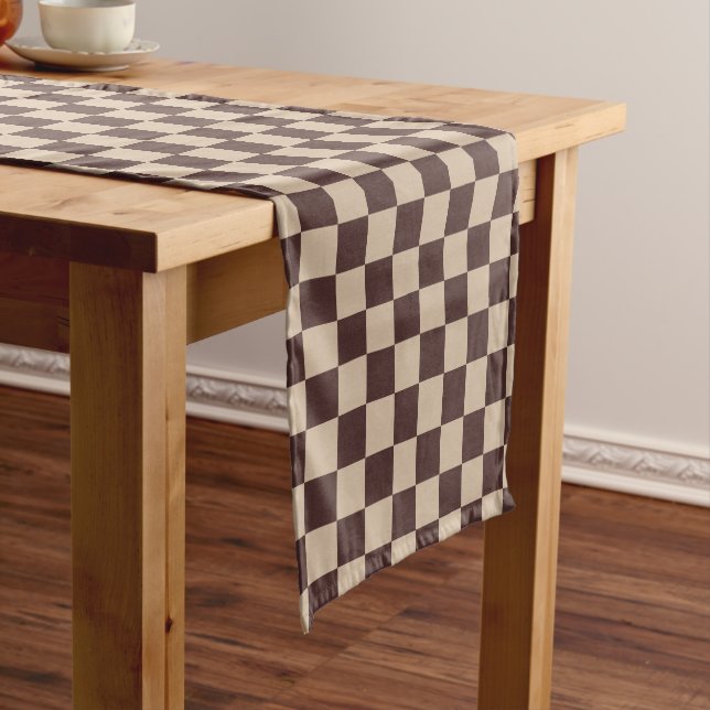 Coffee Brown Checkerboard Short Table Runner (In Situ)