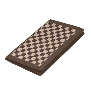 Coffee Brown Checkerboard Tri-fold Wallet