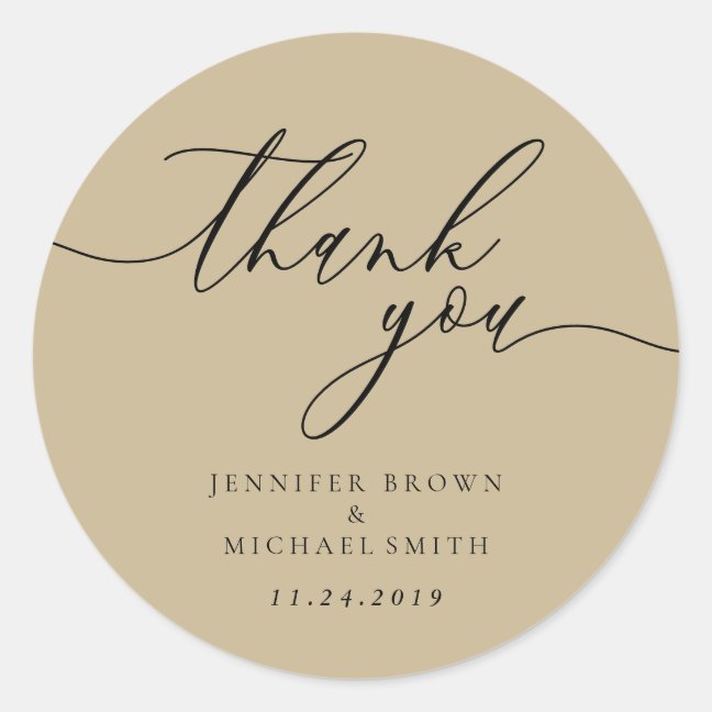Coffee Brown Color Palette Calligraphy Thank You Classic Round Sticker
