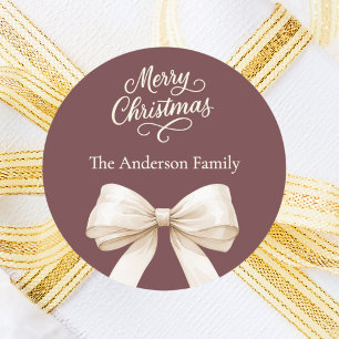 Coffee brown cream bow Christmas Classic Round Sticker