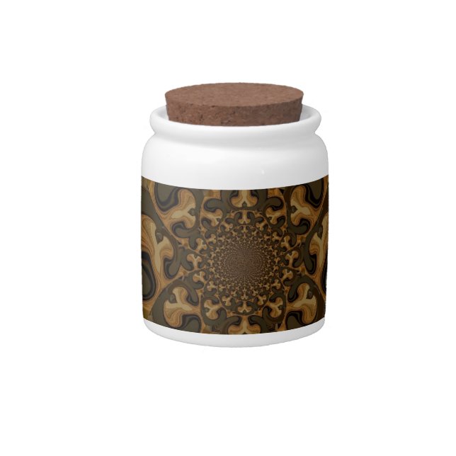 Coffee Brown Fluid Kaleidoscope Art Print Candy Jar (Front)