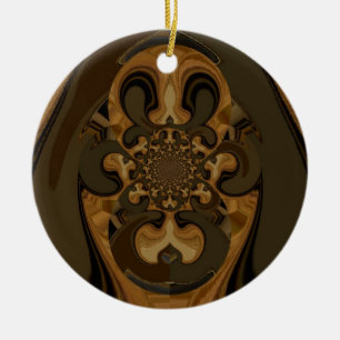 Coffee Brown Fluid Kaleidoscope Art Print Ceramic Ornament