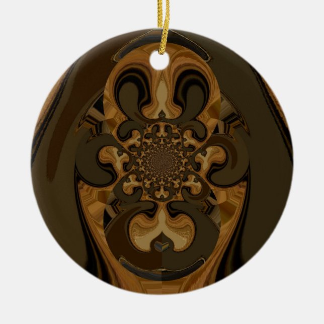 Coffee Brown Fluid Kaleidoscope Art Print Ceramic Ornament (Front)