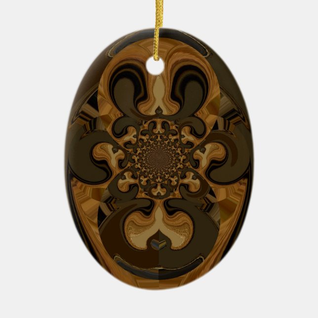 Coffee Brown Fluid Kaleidoscope Art Print Ceramic Ornament (Front)