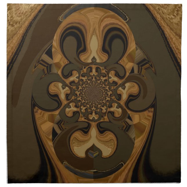Coffee Brown Fluid Kaleidoscope Art Print Cloth Napkin (Front)