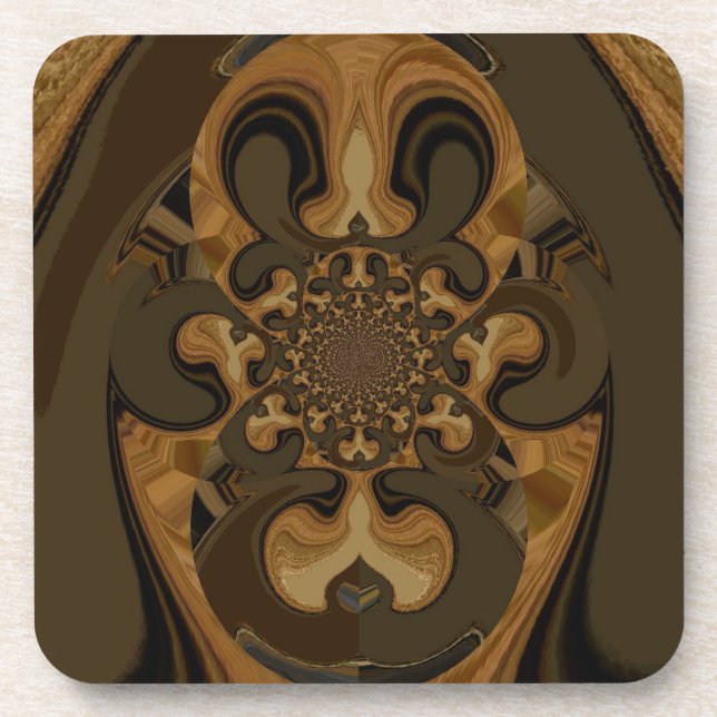 Coffee Brown Fluid Kaleidoscope Art Print Coaster (Front)
