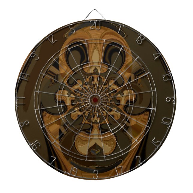 Coffee Brown Fluid Kaleidoscope Art Print Dartboard (Front)