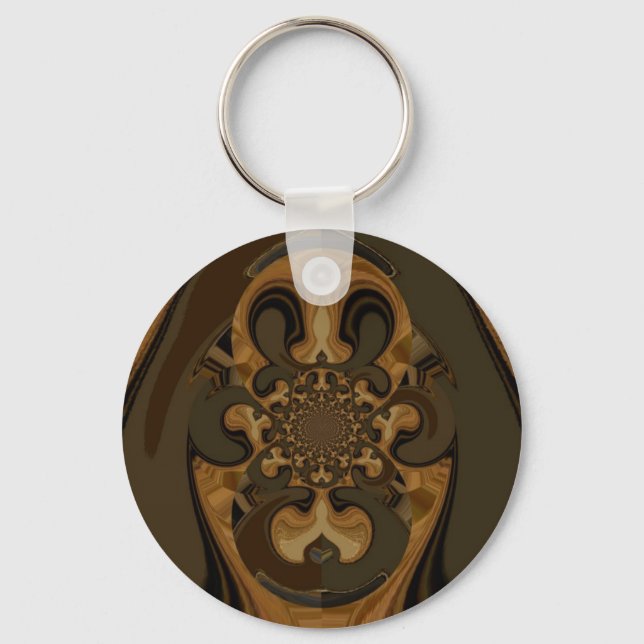 Coffee Brown Fluid Kaleidoscope Art Print Keychain (Front)