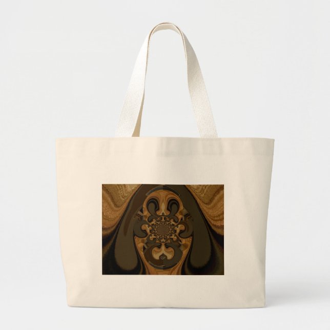 Coffee Brown Fluid Kaleidoscope Art Print Large Tote Bag (Front)