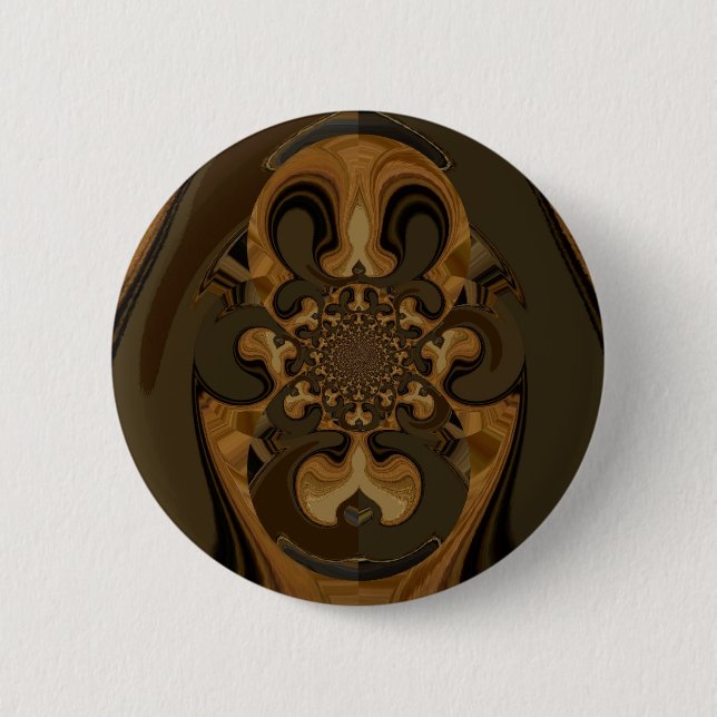 Coffee Brown Fluid Kaleidoscope Art Print Pinback Button (Front)