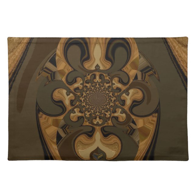 Coffee Brown Fluid Kaleidoscope Art Print Placemat (Front)
