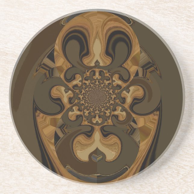 Coffee Brown Fluid Kaleidoscope Art Print Sandstone Coaster (Front)