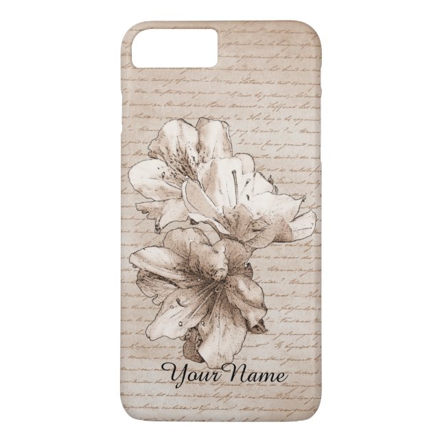 Coffee Brown Illustrated Flower Floral + Your Name Case-Mate iPhone Case (Back)