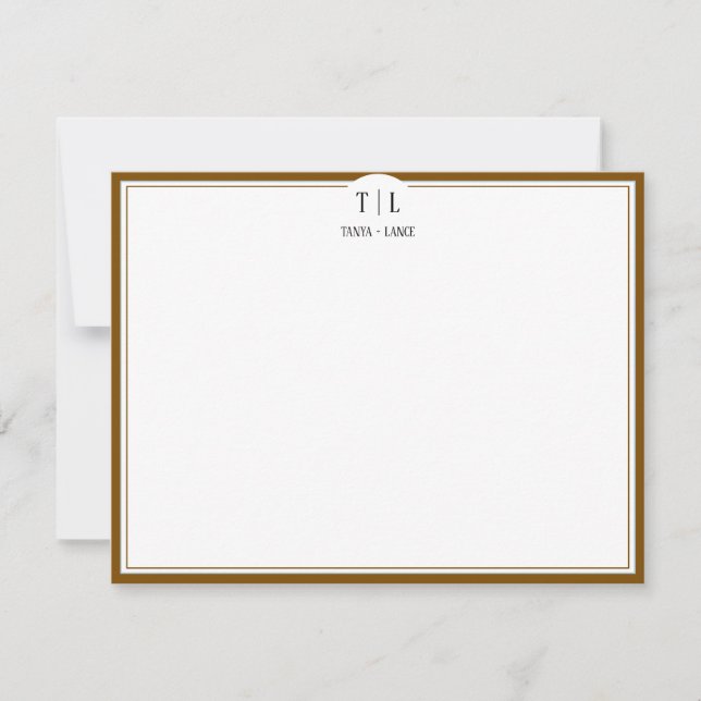 Coffee Brown Monogram Initials Couple Custom Note Card (Front)