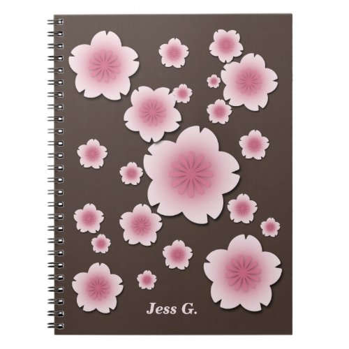 Coffee Brown Pink Cherry Blossoms Custom Notebook