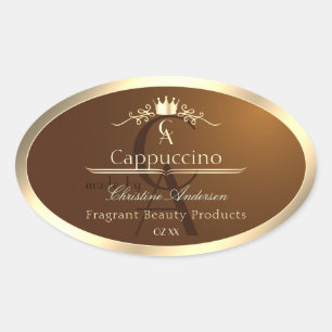 Coffee Brown Product Label Gold Frame and Monogram