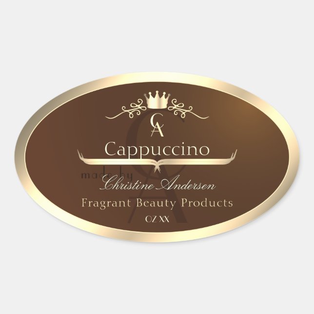 Coffee Brown Product Label Gold Frame and Monogram (Front)