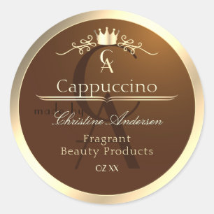 Coffee Brown Product Label Gold Frame and Monogram