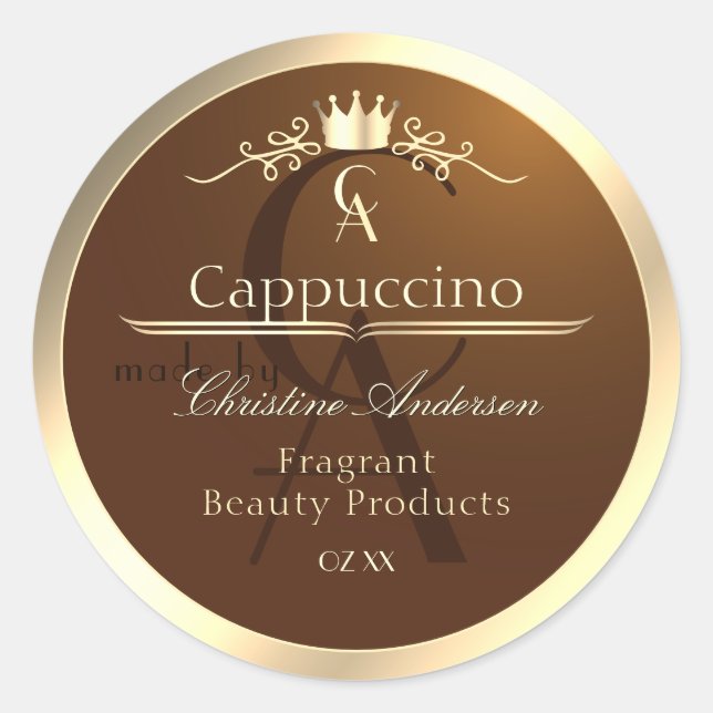 Coffee Brown Product Label Gold Frame and Monogram (Front)