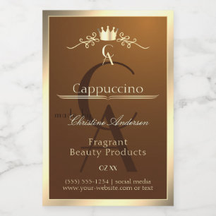 Coffee Brown Product Label Gold Frame and Monogram