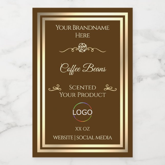 Coffee Brown Product Label Gold Frame with Logo (Single Label)