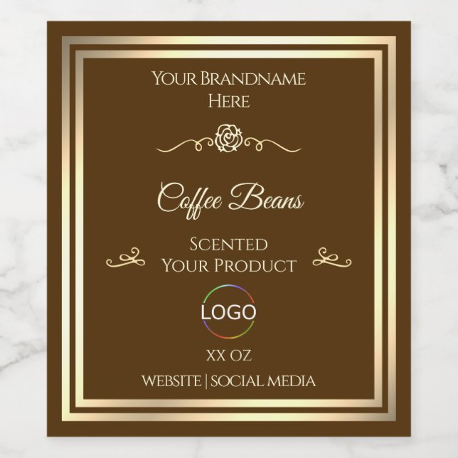 Coffee Brown Product Label Gold Frame with Logo (Single Label)