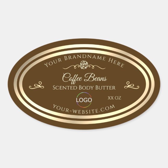 Coffee Brown Product Label Gold Frame with Logo (Front)