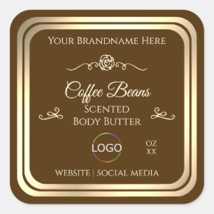 Coffee Brown Product Label Gold Frame with Logo