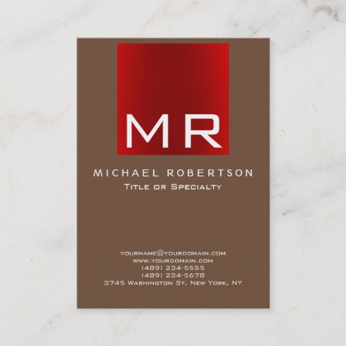 Coffee Brown Red Stylish Monogram Business Card