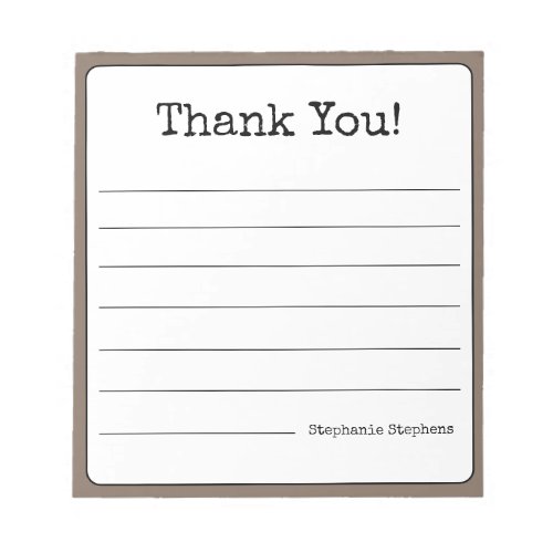 Coffee Brown Retro Thank You Your Name Lined  Notepad