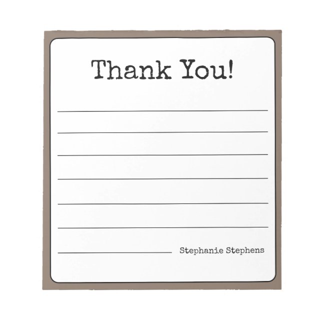 Coffee Brown Retro Thank You Your Name Lined  Notepad (Front)