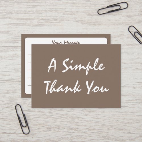 Coffee Brown Simple Script Thank You Business Card