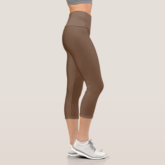 Coffee Brown Solid Color  Capri Leggings (Right)