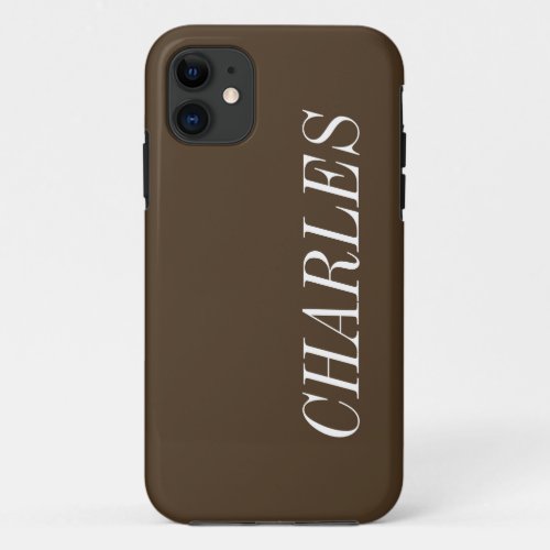 Coffee Brown Solid Color  Minimalist Name iPhone 11 Case