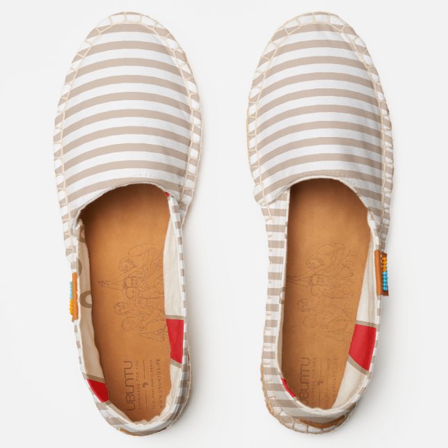 Coffee Brown White Stripes Fashion Casual Slip On Espadrilles (Front)