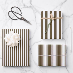 Coffee Brown & White Stripes Wrapping Paper Sheets