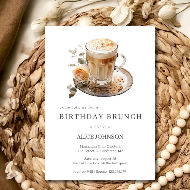 Coffee brunch with latte watercolor birthday invitation (Creator Uploaded)