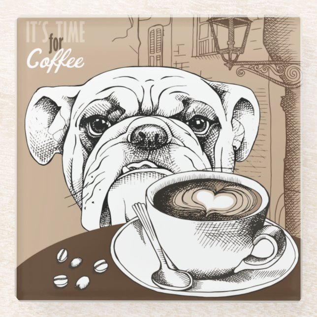 Coffee Bulldog Glass Coaster (Front)