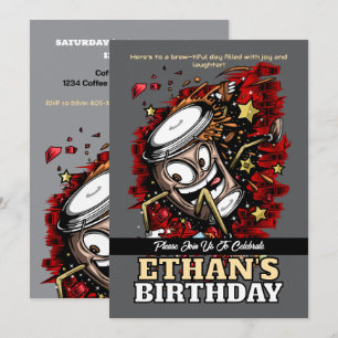 Coffee Burst – Bold & Playful Birthday Invitation