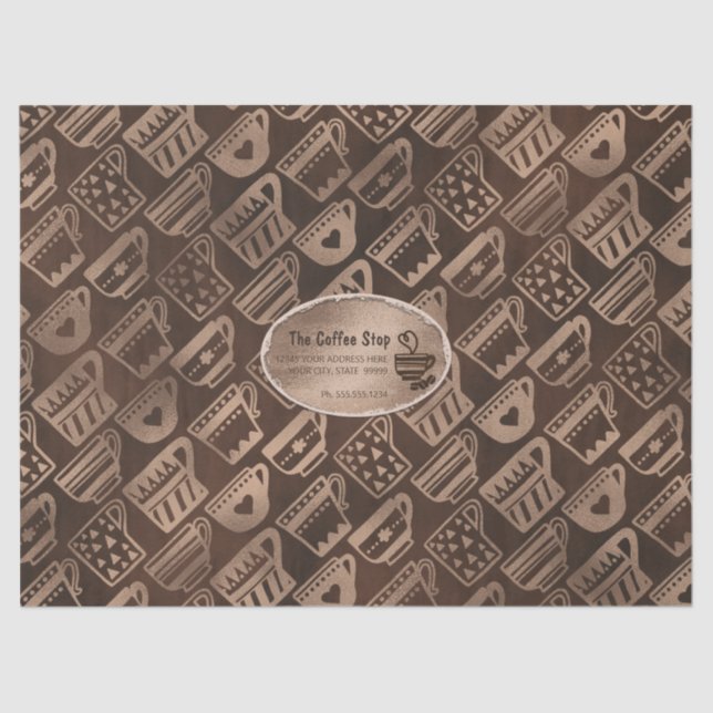 Coffee Business Mugs n Cups Brown Personalized Tissue Paper (Front)