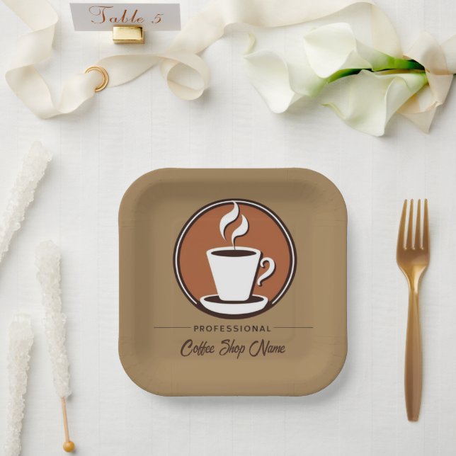 Coffee Business professional cafe espresso  shop Paper Plates (Wedding)
