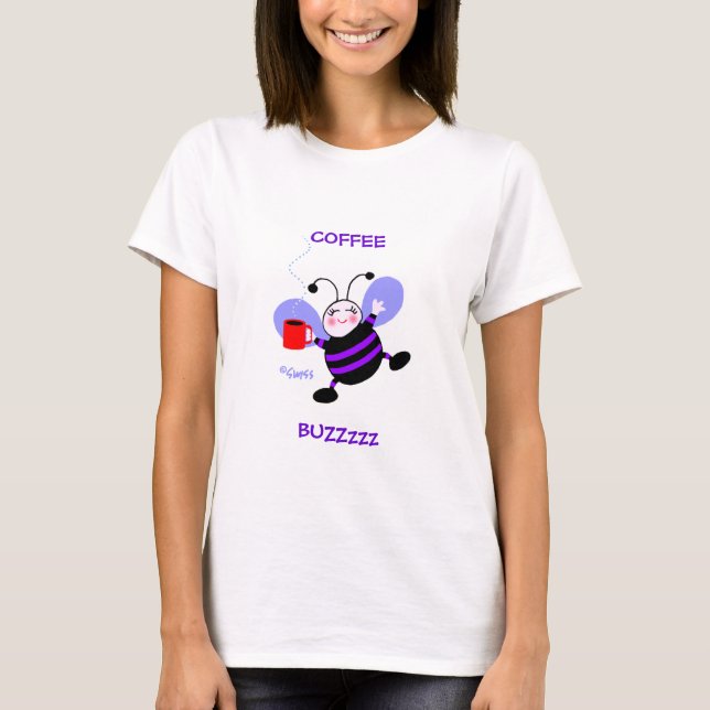 Coffee Buzz Caffeine Lover Purple Cartoon Bee T-Shirt (Front)