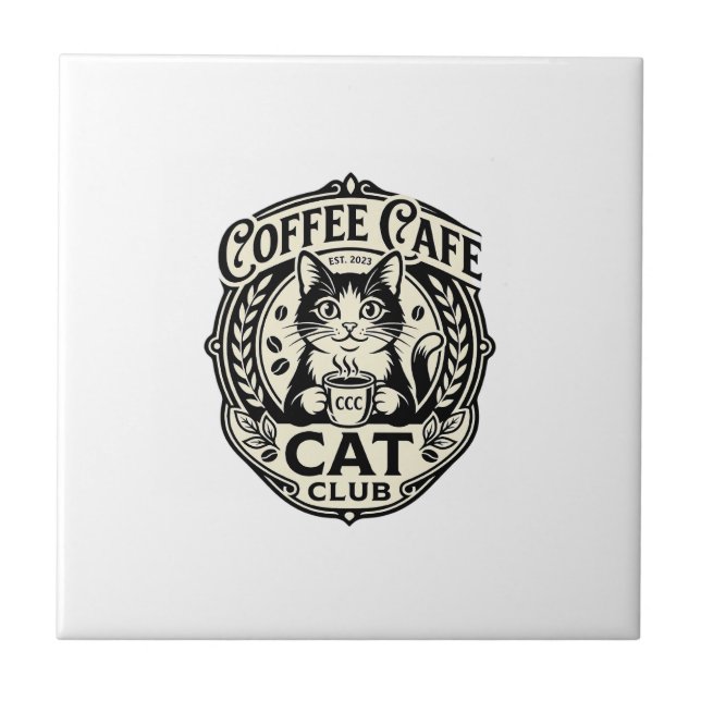 Coffee Cafe Cat Funny Cat Graphic - Coffee Cafe Ca Ceramic Tile (Front)