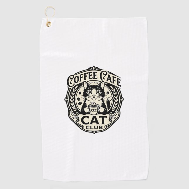 Coffee Cafe Cat Funny Cat Graphic - Coffee Cafe Ca Golf Towel (Front)
